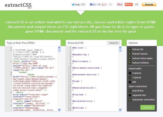WebDesign Extraction rapide de Styles depuis des documents HTML - extractCSS