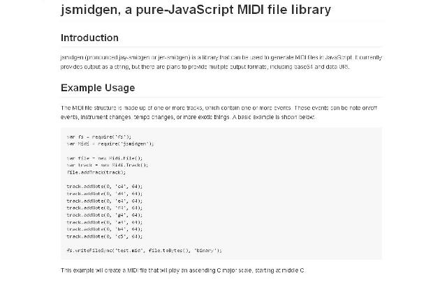 WebDesign Un Générateur MIDI codé en pur JavaScript - jsmidgen