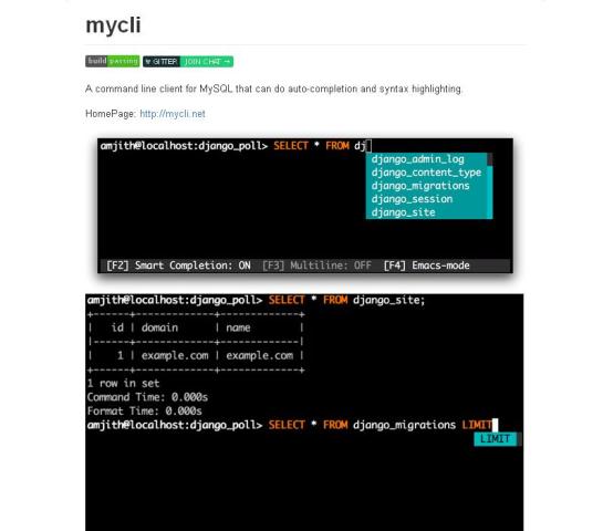 WebDesign Un client MySQL avec auto-complétion et coloration syntaxique - mycli