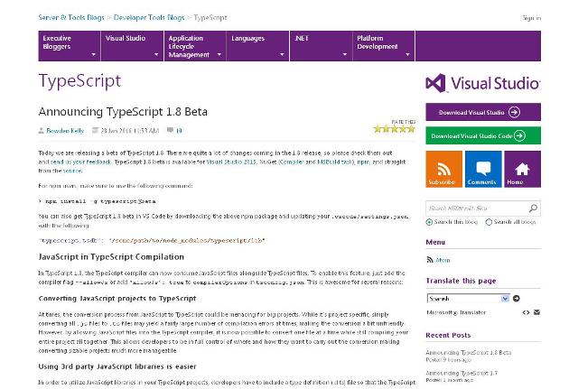 WebDesign Une nouvelle version de TypeScript de Microsoft vient de sortir