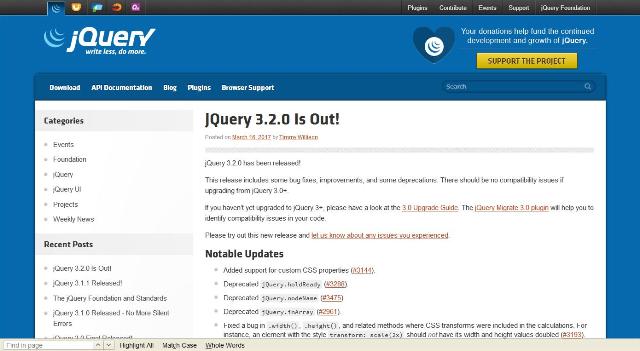 WebDesign Une nouvelle version de la bibliothèque JavaScript jQuery vient de sortir - jQuery 3.2.0