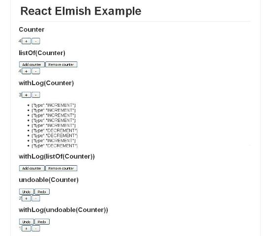 WebDesign Une série de compteurs JavaScript fait avec des composants React - React Elmish Example