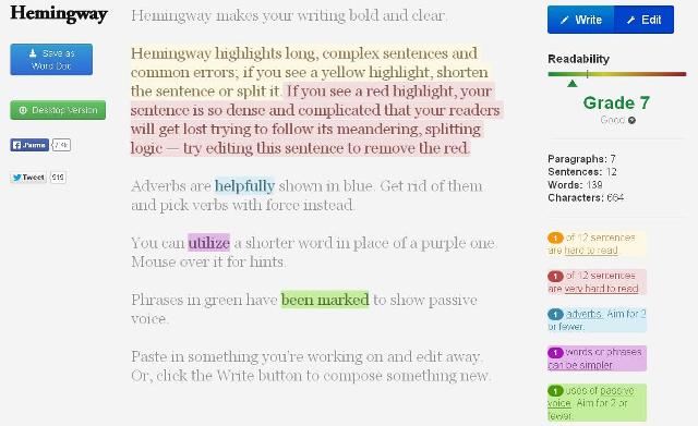 WebDesign Améliorer votre anglais écrit grace à Hemingway - hemingwayapp