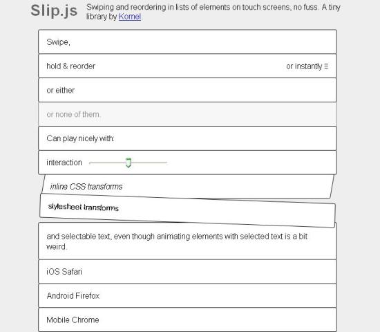 WebDesign Bibliothèque de gestion dorganisation tactile de listes - Slip