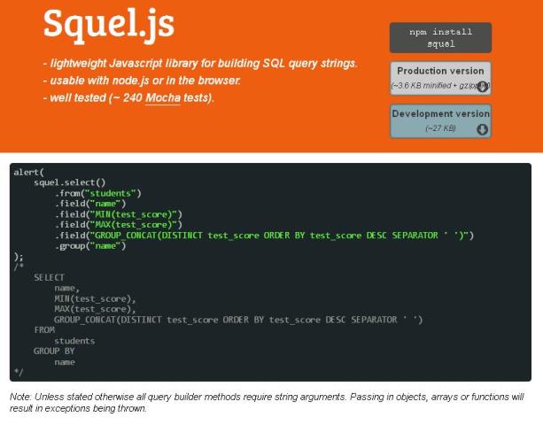 WebDesign Construction de requête SQL avec JavaScript - Squel.js