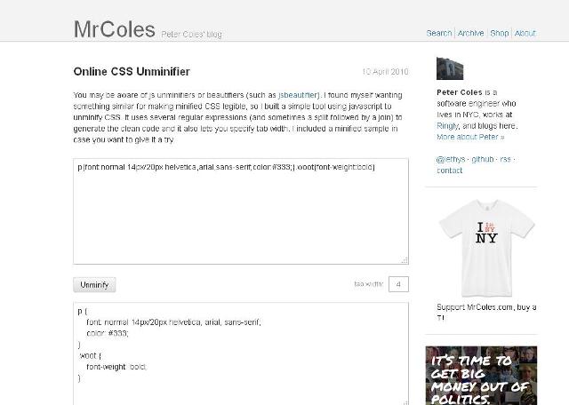 WebDesign Décompateur de fichier CSS en ligne - CSS Unminifier
