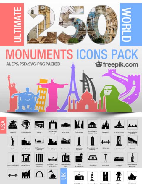 WebDesign Ensemble dicones libres et vectoriels de monuments du monde
