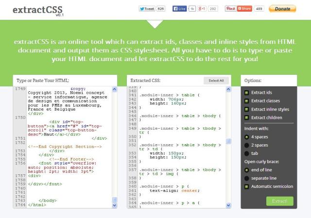 WebDesign Extraction des Styles codés en ligne dans les fichiers HMTL - extractCSS