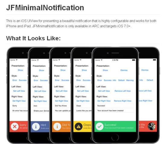WebDesign Integrez des notifications facilement dans vos applications pour iPhone - JFMinimalNotification