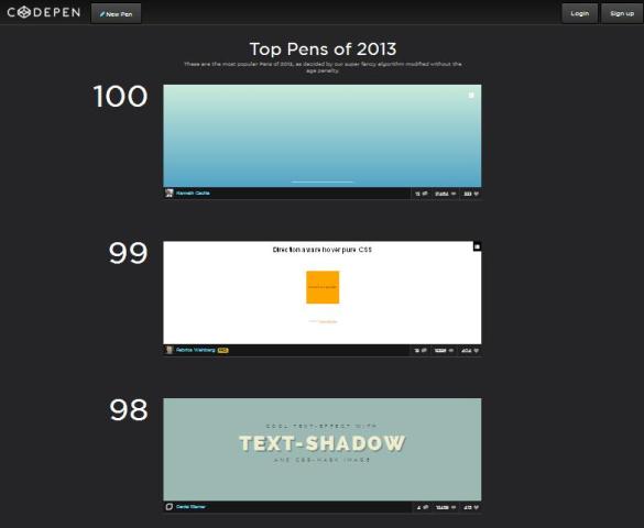 WebDesign Les 100 codes 2013 les plus populaires de CodePen