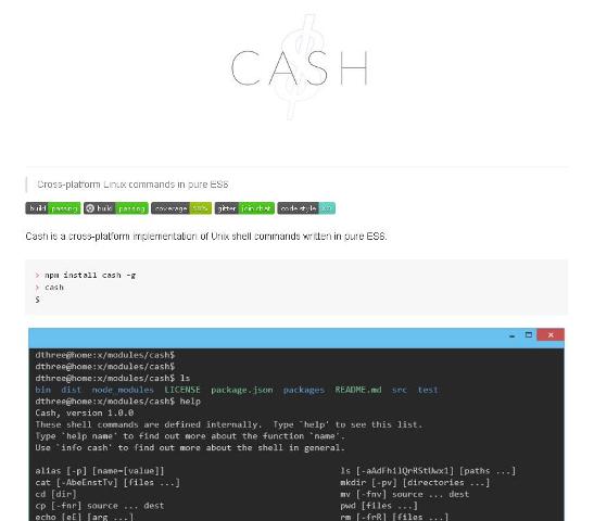 WebDesign Ligne de commande Linux développé en JavaScript - Cash