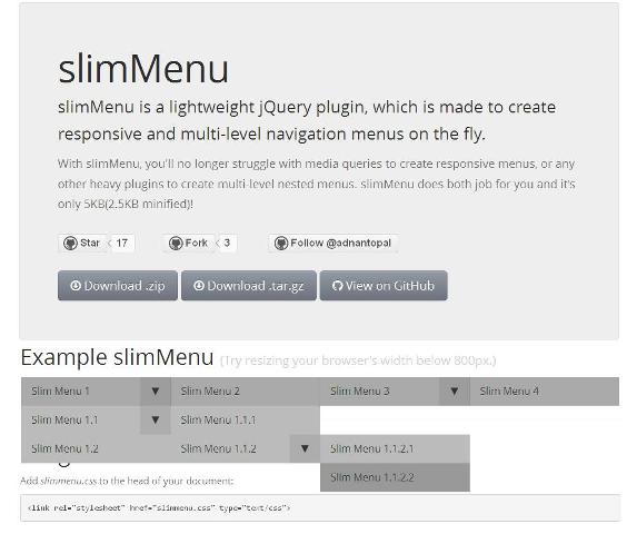 WebDesign Menus multi-niveaux et réactif avec jQuery - slimMenu