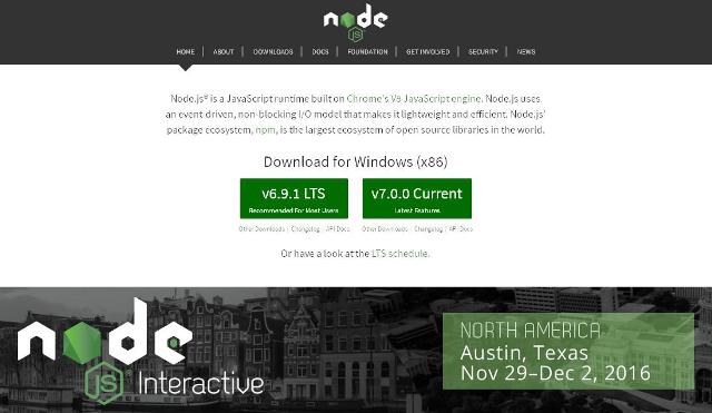 WebDesign Nouvelle version de la bibliothèque JavaScript Node.js version 7.0.0