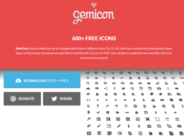 WebDesign Set impressionnant de plus de 600 icônes au format PNG et PSD - Gemicon
