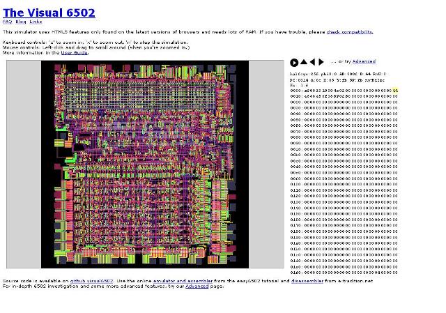 WebDesign Simulation de lintérieur dun CPU codé en JavaScript - Visual6502