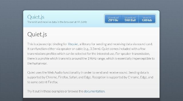 WebDesign Transmettre et recevoir des données à votre navigateur à 441 kHz - Quiet.js