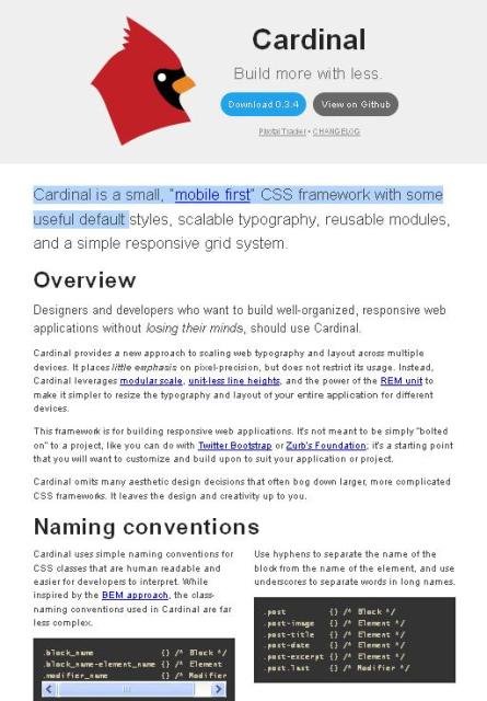 WebDesign Un Kit de démarrage CSS pour mobile - Cardinal