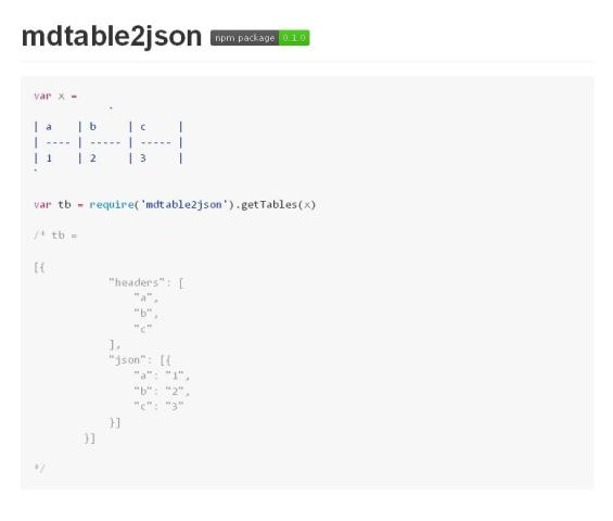 WebDesign Un Petit module pour convertir les tables de markdown en JSON - mdtable2json