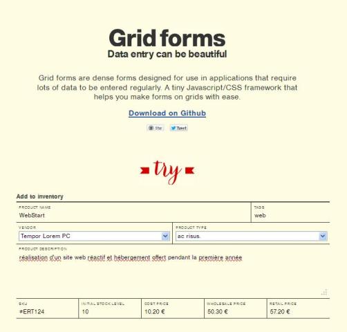 WebDesign Un cadre JavaScript CSS pour créer des formulaires - Grid Forms