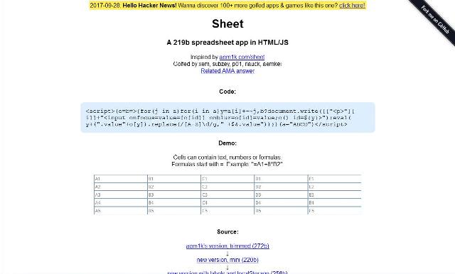 WebDesign Un clone Excel écrit en JavaScript - sheet