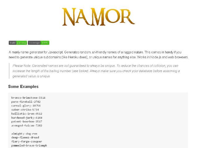 WebDesign Un générateur JavaScript de nom de héros compatible web - Namor