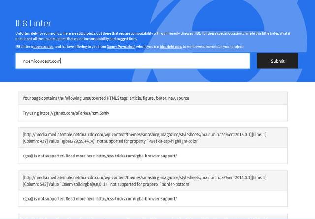 WebDesign Un outil JavaScript de vérification de compatibilité IE8 - ie8linter