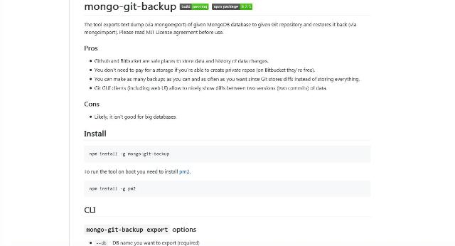 WebDesign Un outil JavaScript pour faire des sauvegardes Mongo sur GitHub- Mongo-git-backup