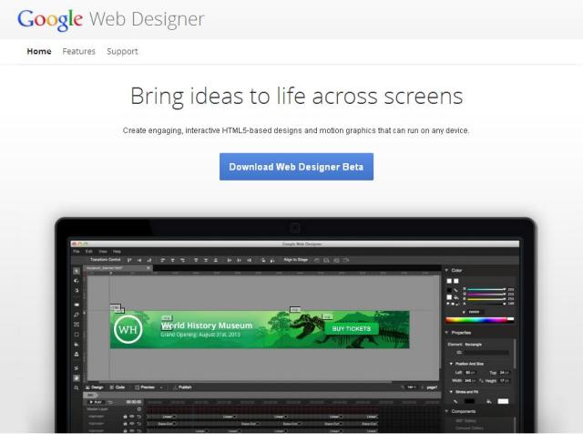 WebDesign Un outil de création de sites et publicités HTML5 - Google Web Designer