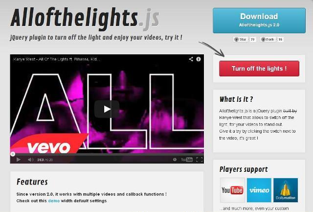 WebDesign Un plugin jQuery effect cinéma pour vidéos sur votre projet web - Allofthelights.js