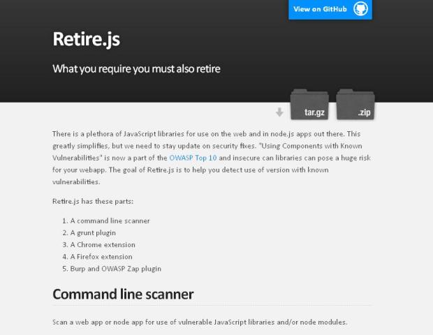 WebDesign Un scanneur de vulnérabilités des bibliothèques JavaScript - Retire.js