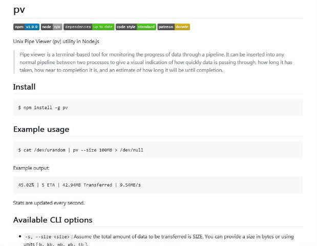 WebDesign Un utilitaire JavaScript  de visualisation de données dans un pipe Unix - pv
