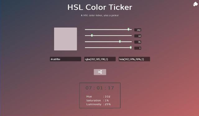 WebDesign Une application JavaScript pour choisir une couleur - hslcolorticker