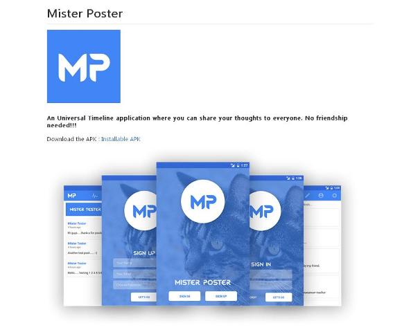 WebDesign Une application mobile JavaScript pour publier tout ce que vous voulez - Mister Poster