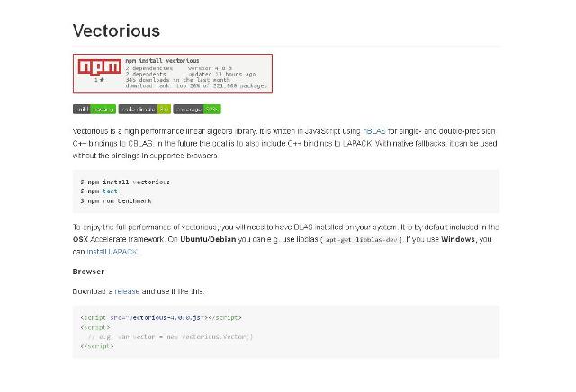WebDesign Une bibliothèque JavaScript dalgèbre linéaire haute performance - Vectorious