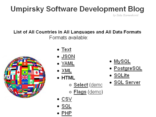 WebDesign Une liste de tous les pays en plusieurs langues et formats